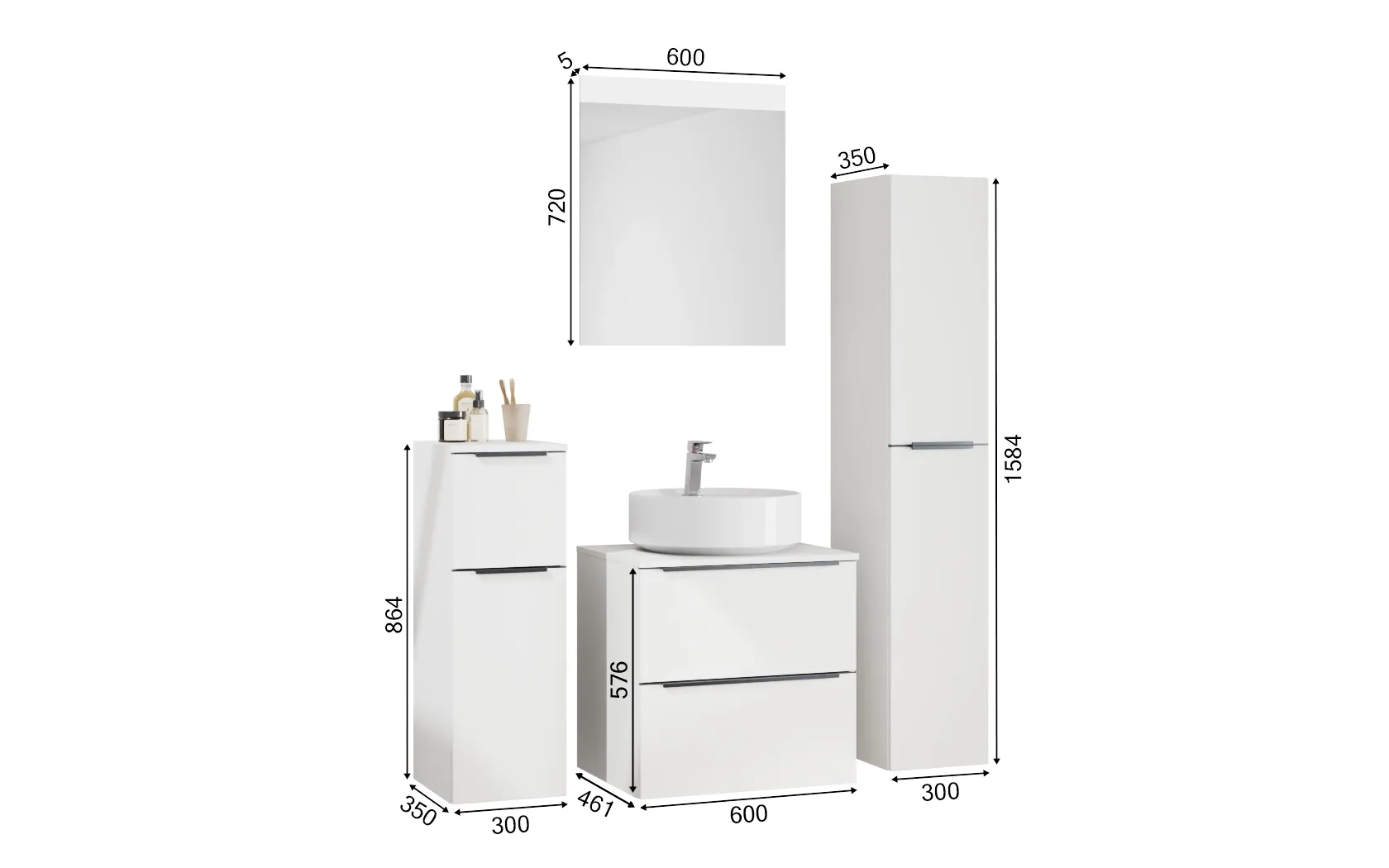 Ixina Ensemble meuble vasque avec miroir et meubles d'appoint 1