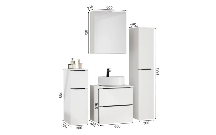 Ixina Ensemble meuble vasque avec armoire de toilette et meubles d'appoint 1